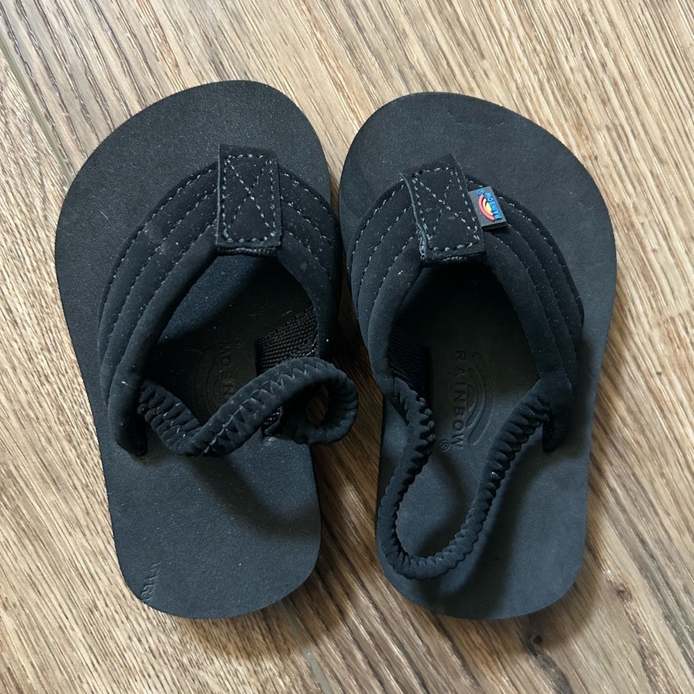 Rainbow Black Flip Flop Sandals with Braided Straps